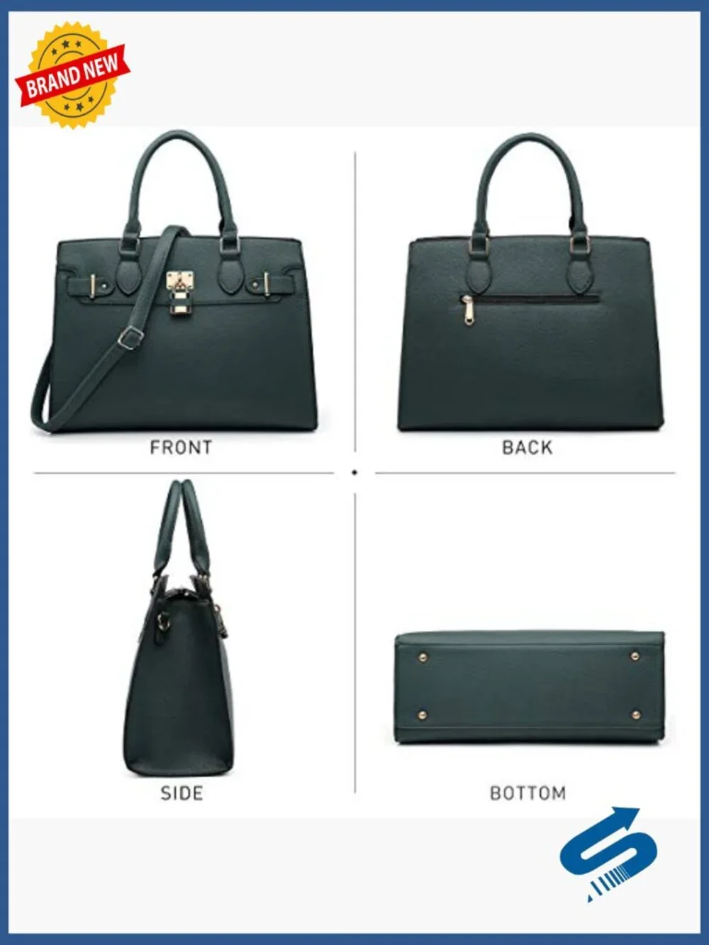 Vegan Leather Satchel Tote Work Bag with Matching Clutch Set